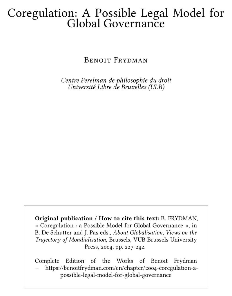 Coregulation: A Possible Legal Model for Global Governance