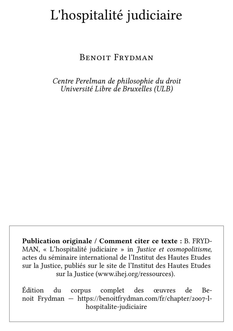L'hospitalité judiciaire
