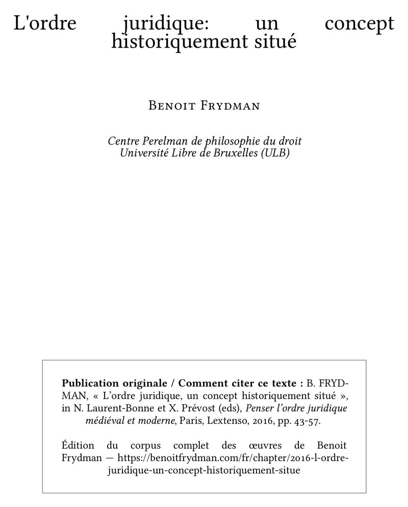 L'ordre juridique: un concept historiquement situé