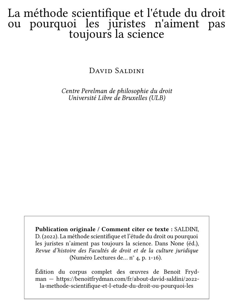 La méthode scientifique et l'étude du droit ou pourquoi les juristes n'aiment pas toujours la science