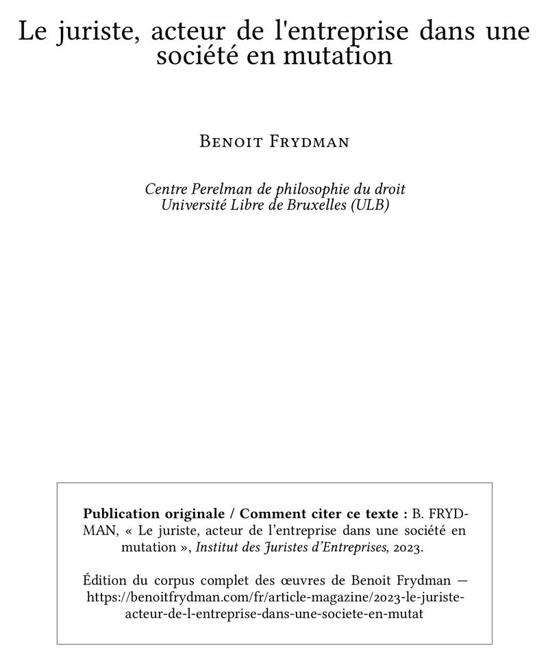 Le juriste, acteur de l'entreprise dans une société en mutation