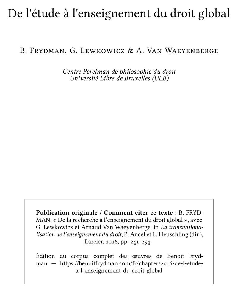 De l'étude à l'enseignement du droit global
