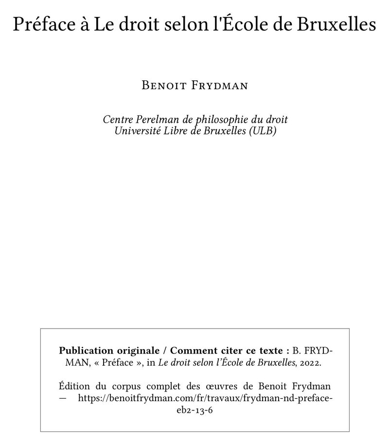Préface à Le droit selon l'École de Bruxelles